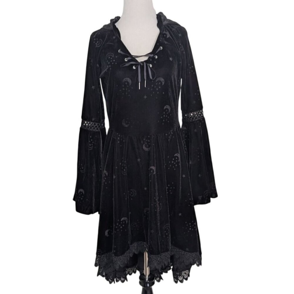 Spirit Halloween Velvet Coven Dress Womens Size Medium Stars Moon Goth Hooded